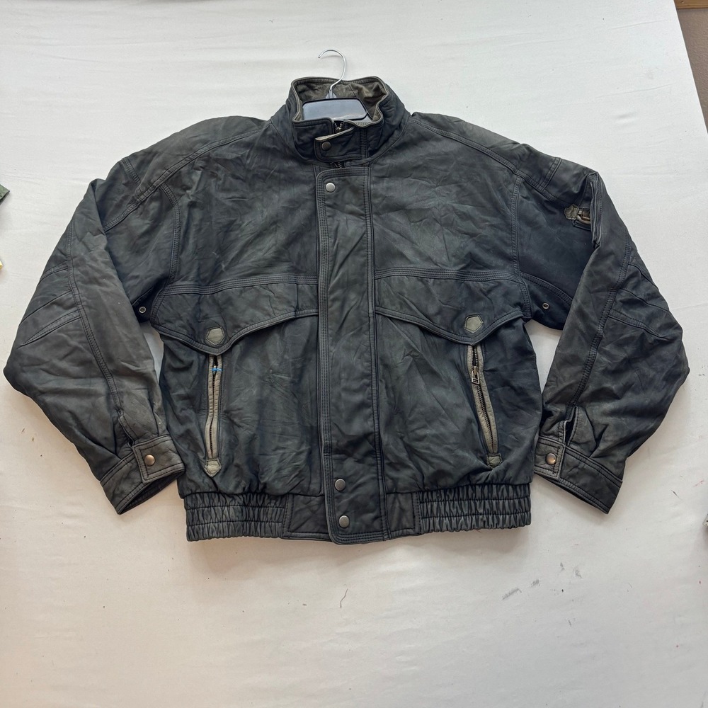 Vintage Midway Leather Bomber Jacket Mens Large Black Distressed Aviator Zip Up